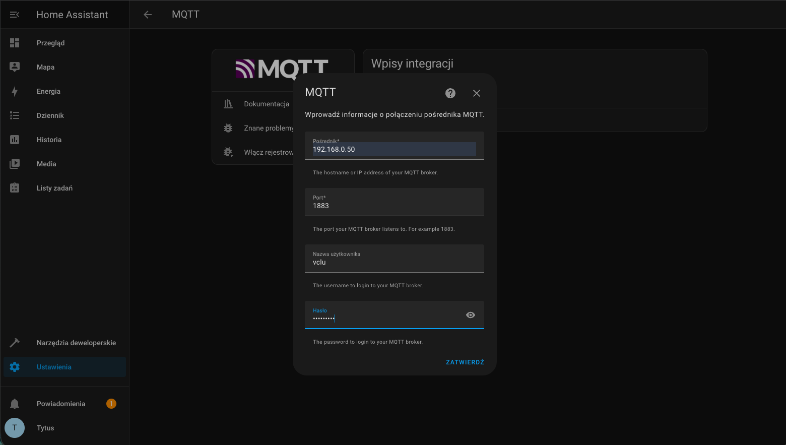 Konfiguracja integracji MQTT w Home Assistant